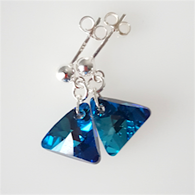 Bermuda blue crystal 12mm pyramid post earrings