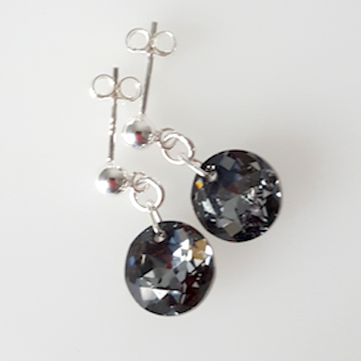 Black diamond crystal domed disc post earrings