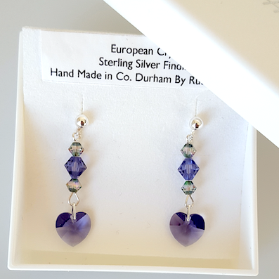 Purple crystal heart post earrings