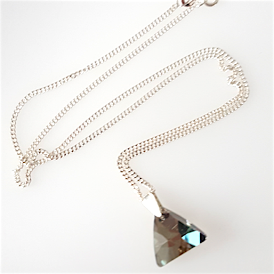 Iridescent green crystal 16mm pyramid pendant