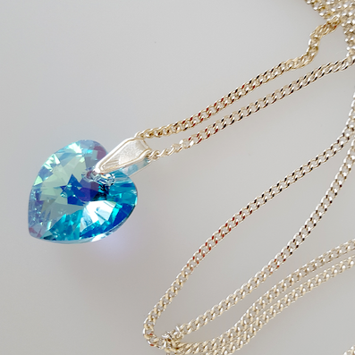 Aqua crystal heart pendant